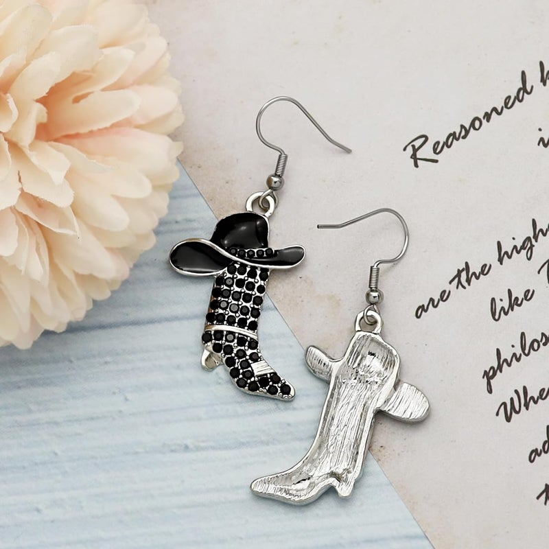 RechicGu Rhinestone Western Boots Earrings Cowgirl Cowboy Enamel Hat Bohemian Rodeo Boot Drop Dangle Earrings for Women - Image 5